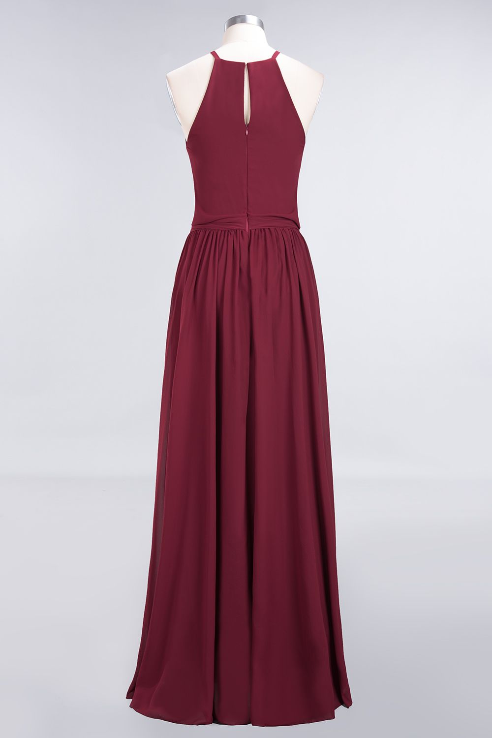 Affordable Halter Bow Long Bridesmaid Dress Modest Burgundy Chiffon Wedding Party Dress-Babyonlines