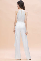 Affordable Halter Sleeveless Ivory Charmeuse Bridesmaid Jumpsuit Online-Babyonlines