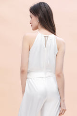 Affordable Halter Sleeveless Ivory Charmeuse Bridesmaid Jumpsuit Online-Babyonlines