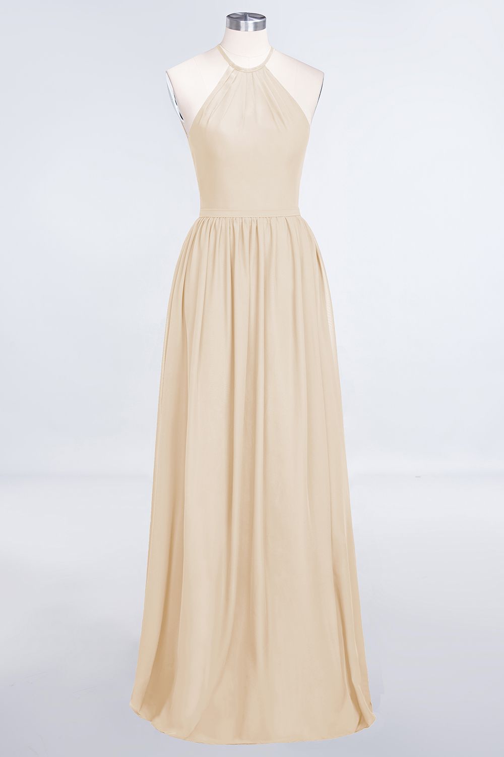 Affordable Halter Sleeveless Long Burgundy Bridesmaid Dress with Ruffle-Babyonlines