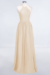 Affordable Halter Sleeveless Long Burgundy Bridesmaid Dress with Ruffle-Babyonlines