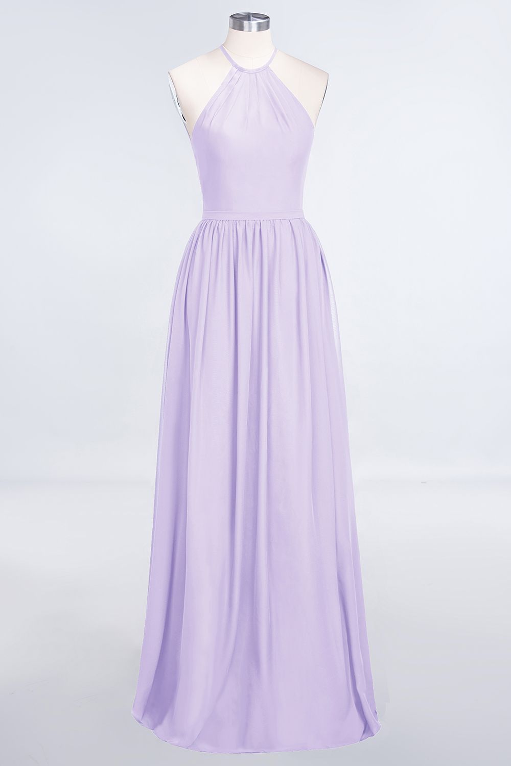 Affordable Halter Sleeveless Long Burgundy Bridesmaid Dress with Ruffle-Babyonlines