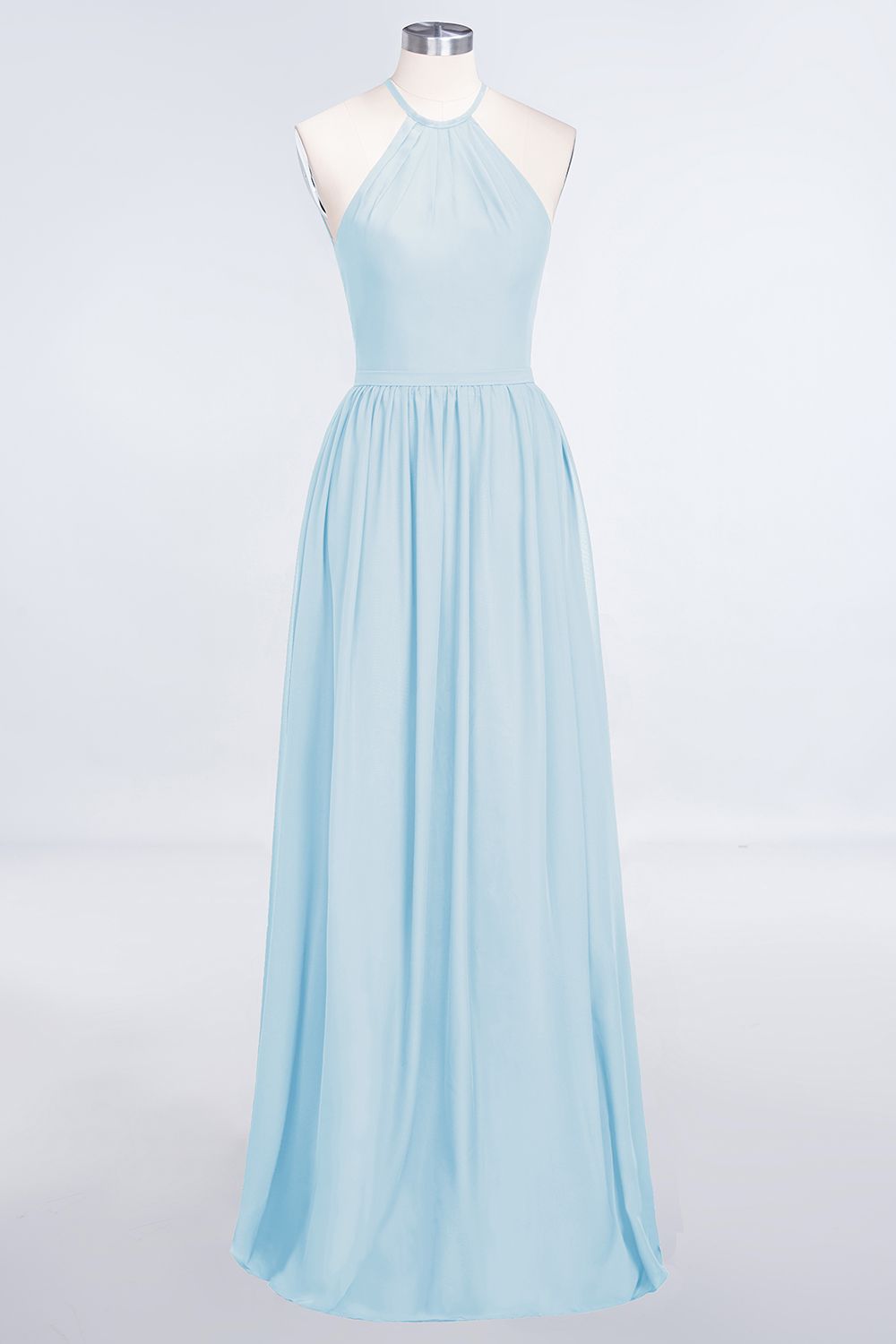 Affordable Halter Sleeveless Long Burgundy Bridesmaid Dress with Ruffle-Babyonlines