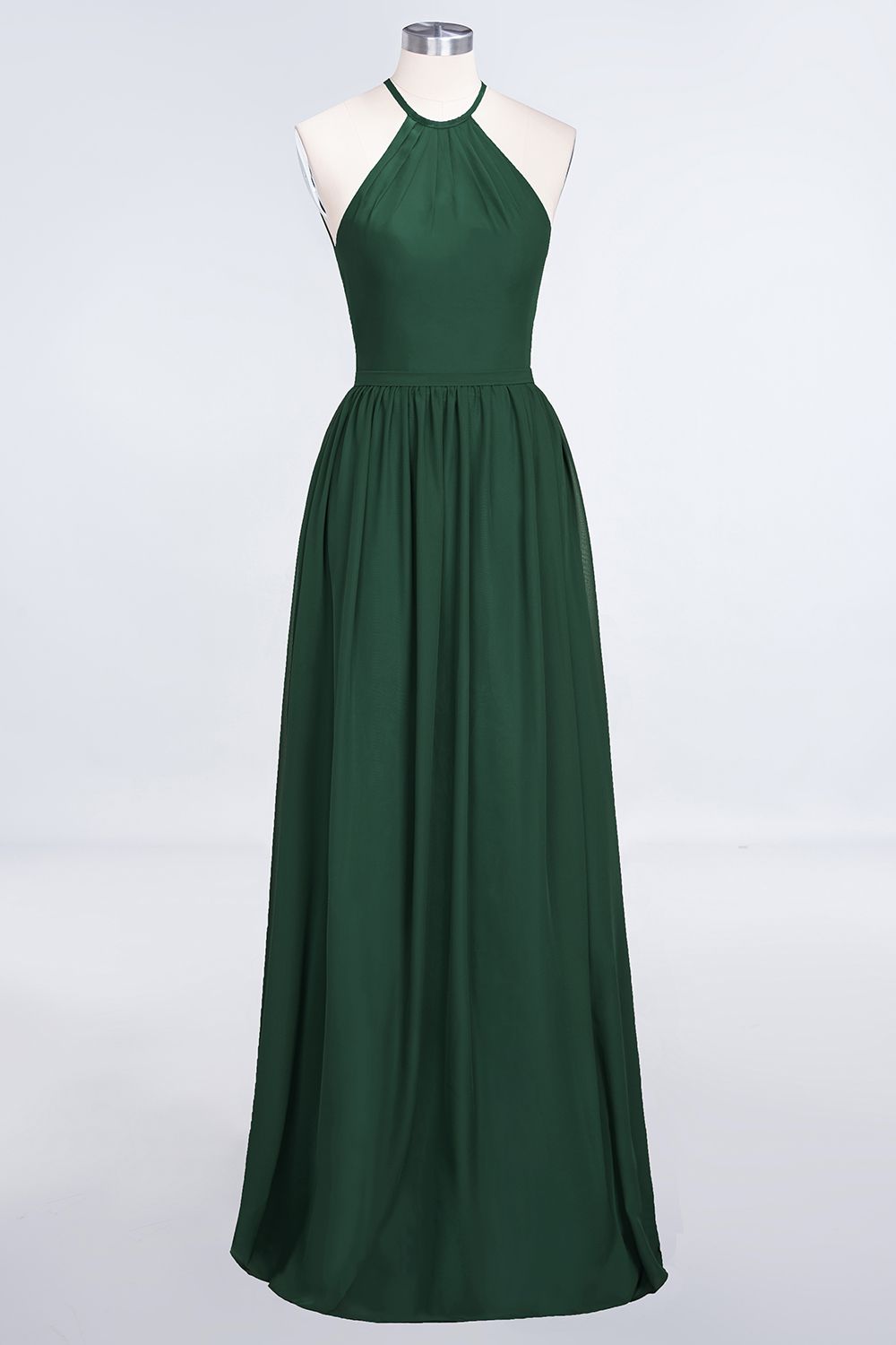 Affordable Halter Sleeveless Long Burgundy Bridesmaid Dress with Ruffle-Babyonlines