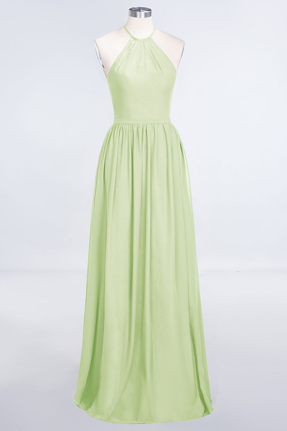 Affordable Halter Sleeveless Long Burgundy Bridesmaid Dress with Ruffle-Babyonlines