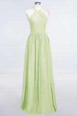 Affordable Halter Sleeveless Long Burgundy Bridesmaid Dress with Ruffle-Babyonlines