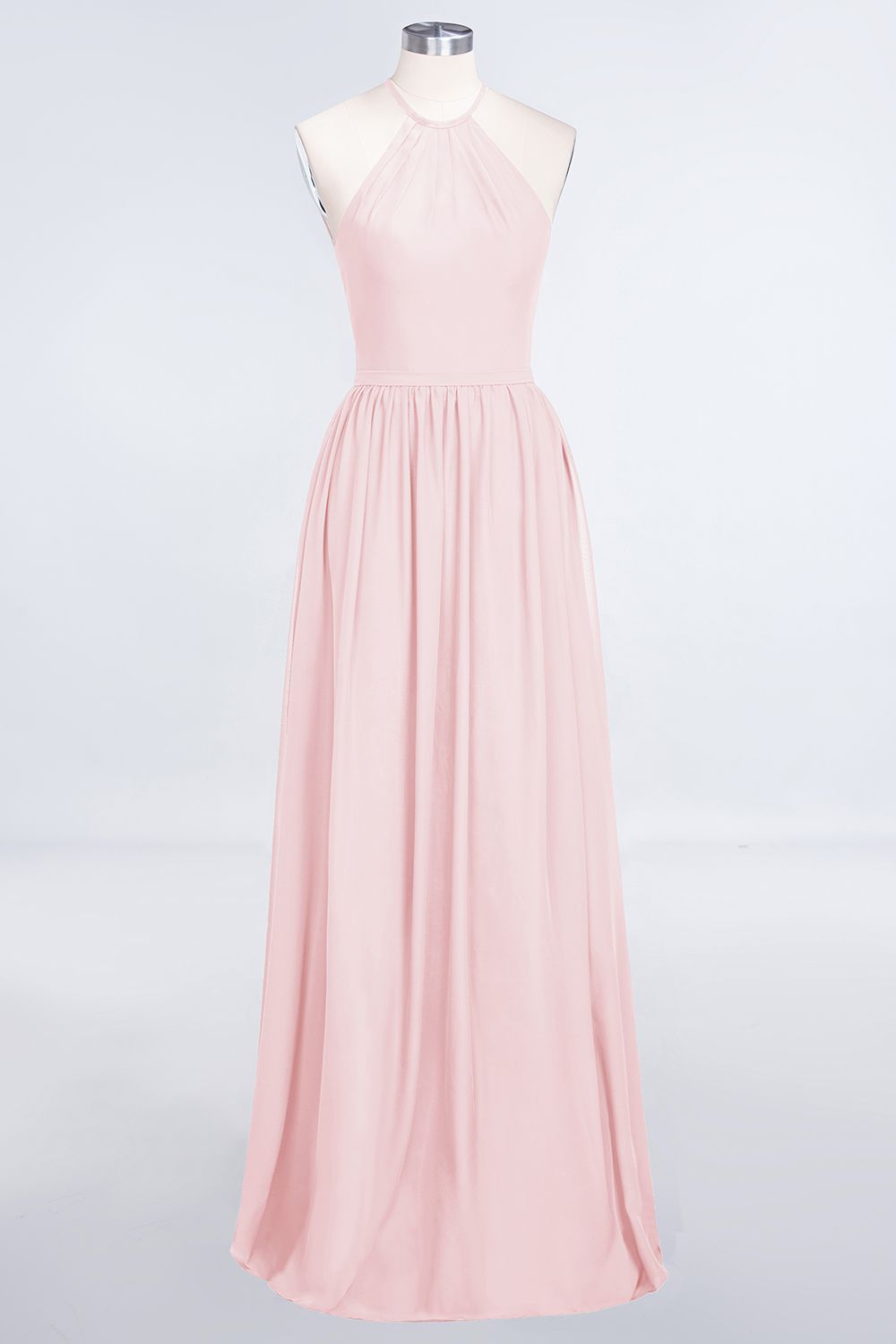 Affordable Halter Sleeveless Long Burgundy Bridesmaid Dress with Ruffle-Babyonlines