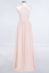 Affordable Halter Sleeveless Long Burgundy Bridesmaid Dress with Ruffle-Babyonlines