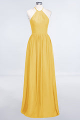 Affordable Halter Sleeveless Long Burgundy Bridesmaid Dress with Ruffle-Babyonlines