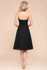 Affordable Halter V-Neck Black Short Bridesmaid Dresses Online-Babyonlines