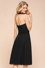 Affordable Halter V-Neck Black Short Bridesmaid Dresses Online-Babyonlines