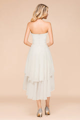 Affordable Hi-Lo Layer Ruffle Ivory Short Bridesmaid Dress with Flower-Babyonlines