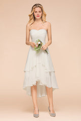 Affordable Hi-Lo Layer Ruffle Ivory Short Bridesmaid Dress with Flower-Babyonlines