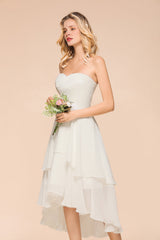 Affordable Hi-Lo Layer Ruffle Ivory Short Bridesmaid Dress with Flower-Babyonlines