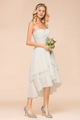 Affordable Hi-Lo Layer Ruffle Ivory Short Bridesmaid Dress with Flower-Babyonlines