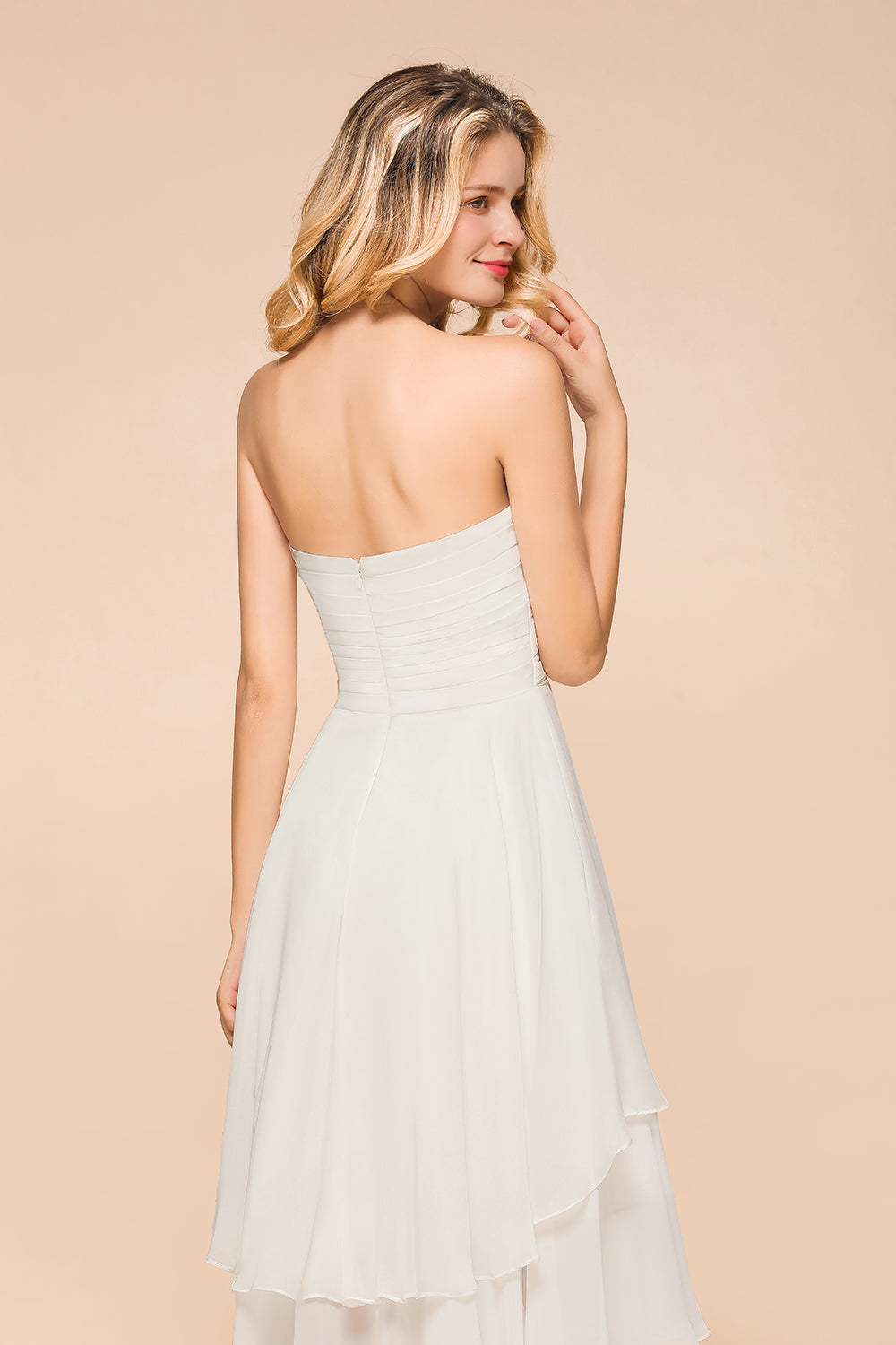 Affordable Hi-Lo Layer Ruffle Ivory Short Bridesmaid Dress with Flower-Babyonlines