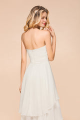 Affordable Hi-Lo Layer Ruffle Ivory Short Bridesmaid Dress with Flower-Babyonlines
