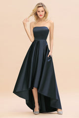 Affordable Hi-Lo Strapless Satin Bridesmaid dresses Online-Babyonlines