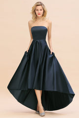 Affordable Hi-Lo Strapless Satin Bridesmaid dresses Online-Babyonlines
