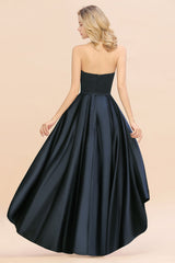 Affordable Hi-Lo Strapless Satin Bridesmaid dresses Online-Babyonlines