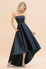 Affordable Hi-Lo Strapless Satin Bridesmaid dresses Online-Babyonlines