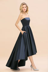 Affordable Hi-Lo Strapless Satin Bridesmaid dresses Online-Babyonlines