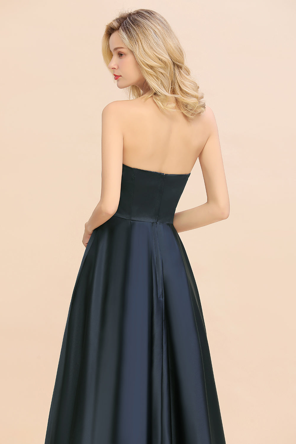 Affordable Hi-Lo Strapless Satin Bridesmaid dresses Online-Babyonlines