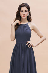Affordable Jewel Sleeveless Stormy Chiffon Bridesmaid Dress with Ruffles Online-Babyonlines