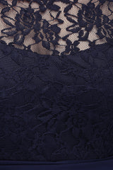 Affordable Lace Scoop Dark Navy Bridesmaid Dresses with Half-Sleeves-Babyonlines
