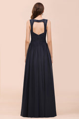 Affordable Lace V-Neck Navy Bridesmaid Dress with Open Back-Babyonlines