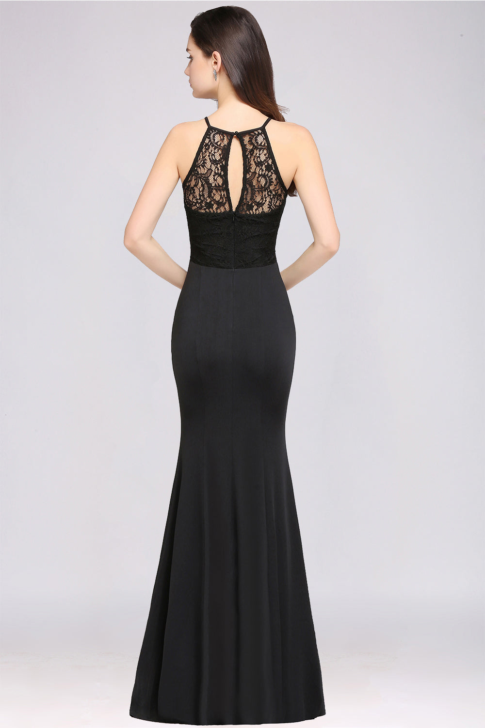 Affordable Mermaid Keyhole Black Lace Bridesmaid Dress Online-Babyonlines
