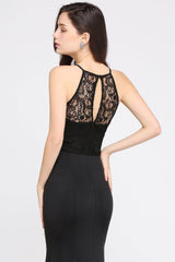 Affordable Mermaid Keyhole Black Lace Bridesmaid Dress Online-Babyonlines