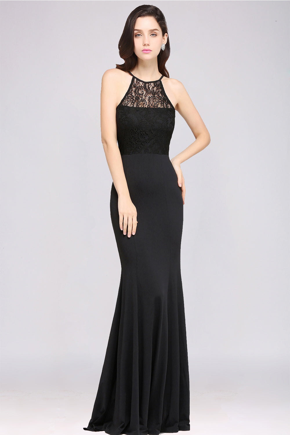 Affordable Mermaid Keyhole Black Lace Bridesmaid Dress Online-Babyonlines