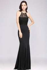 Affordable Mermaid Keyhole Black Lace Bridesmaid Dress Online-Babyonlines