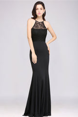 Affordable Mermaid Keyhole Black Lace Bridesmaid Dress Online-Babyonlines