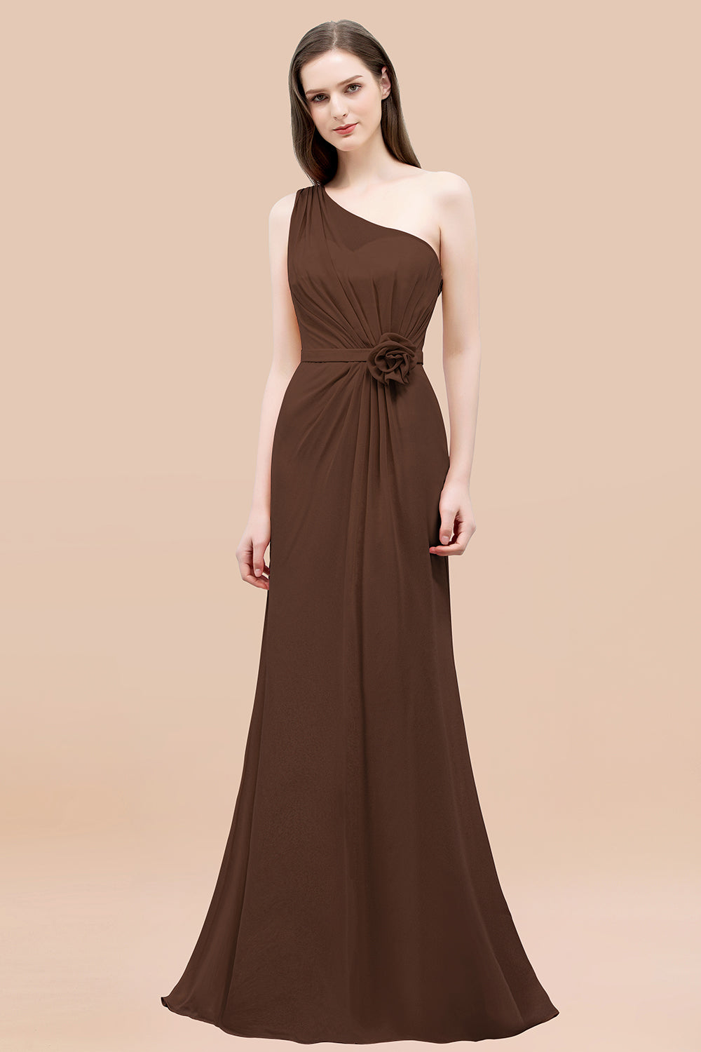 Affordable Mermaid One shoulder Pink Bridesmaid Dresses with Flowers-Babyonlines