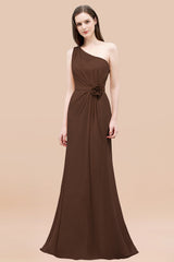 Affordable Mermaid One shoulder Pink Bridesmaid Dresses with Flowers-Babyonlines