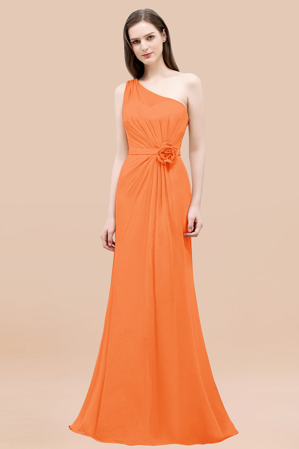 Affordable Mermaid One shoulder Pink Bridesmaid Dresses with Flowers-Babyonlines