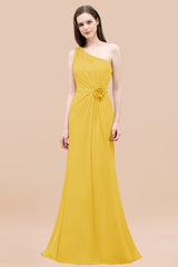 Affordable Mermaid One shoulder Pink Bridesmaid Dresses with Flowers-Babyonlines