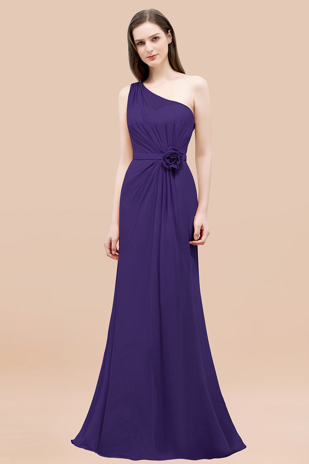 Affordable Mermaid One shoulder Pink Bridesmaid Dresses with Flowers-Babyonlines