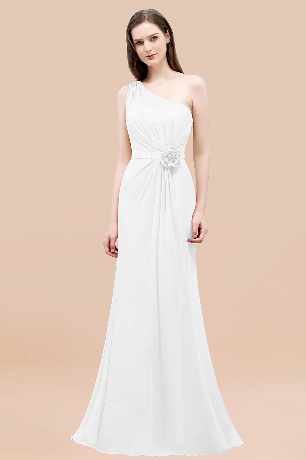 Affordable Mermaid One shoulder Pink Bridesmaid Dresses with Flowers-Babyonlines