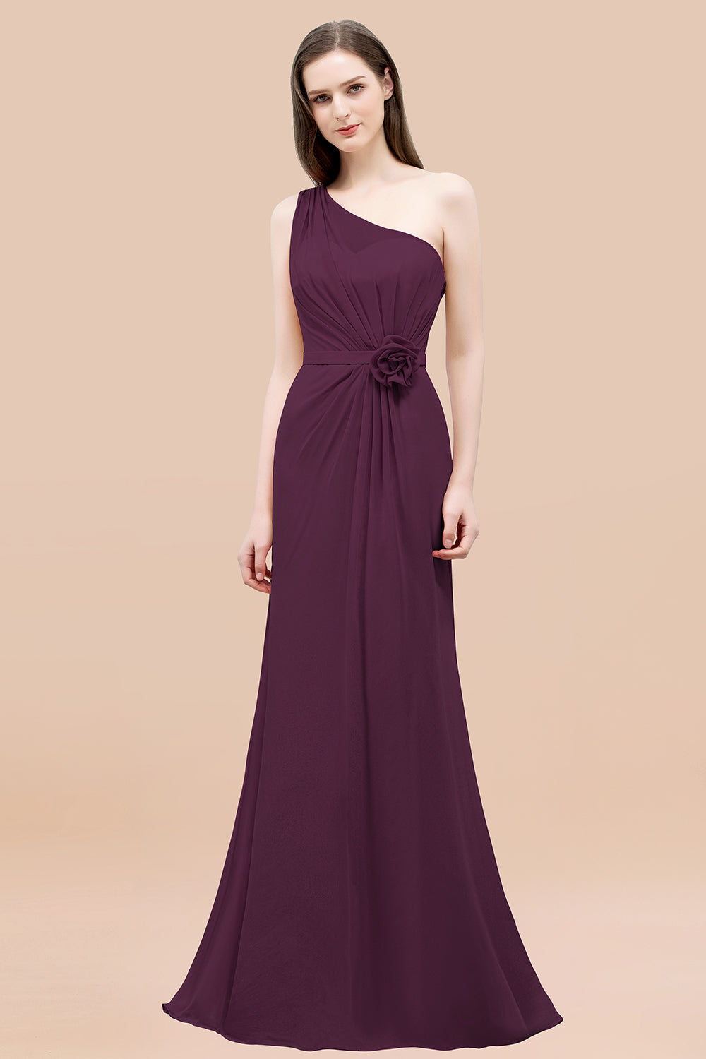 Affordable Mermaid One shoulder Pink Bridesmaid Dresses with Flowers-Babyonlines