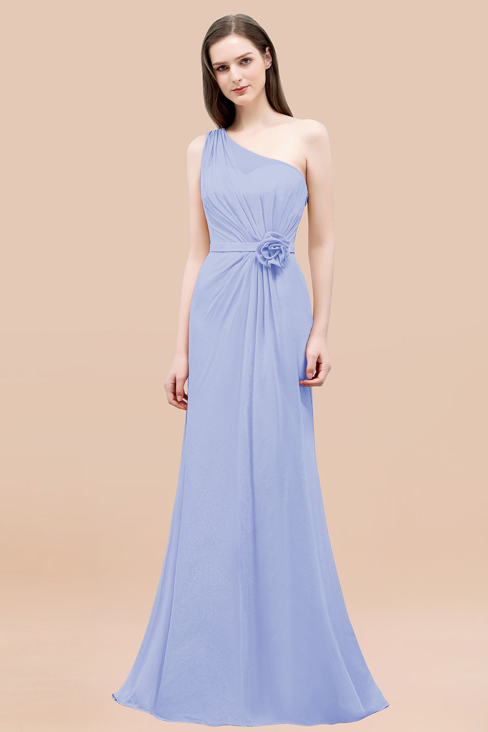 Affordable Mermaid One shoulder Pink Bridesmaid Dresses with Flowers-Babyonlines