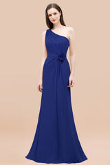 Affordable Mermaid One shoulder Pink Bridesmaid Dresses with Flowers-Babyonlines