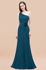 Affordable Mermaid One shoulder Pink Bridesmaid Dresses with Flowers-Babyonlines