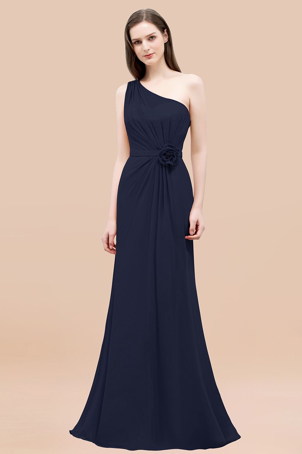 Affordable Mermaid One shoulder Pink Bridesmaid Dresses with Flowers-Babyonlines