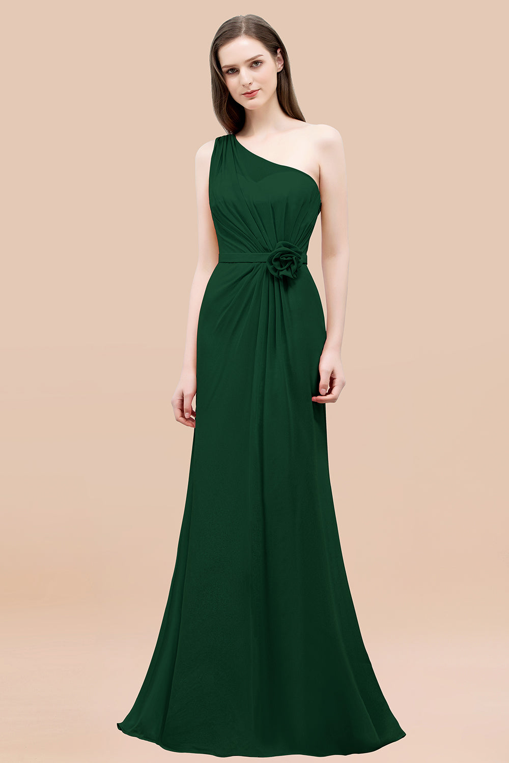 Affordable Mermaid One shoulder Pink Bridesmaid Dresses with Flowers-Babyonlines