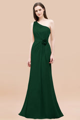 Affordable Mermaid One shoulder Pink Bridesmaid Dresses with Flowers-Babyonlines