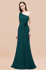 Affordable Mermaid One shoulder Pink Bridesmaid Dresses with Flowers-Babyonlines