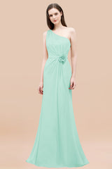 Affordable Mermaid One shoulder Pink Bridesmaid Dresses with Flowers-Babyonlines